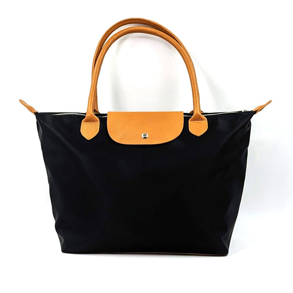 'Longchamp' inspired classic tote bag with water proof fabric body and leather handles and accessories