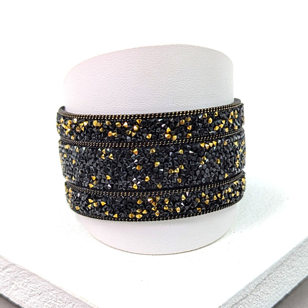 Wide magnetic cuff crystal encrusted bracelet