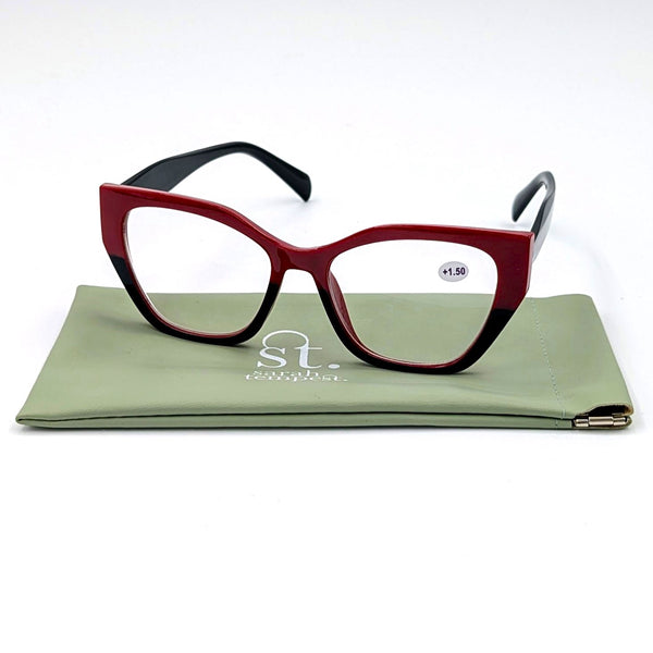 Rounded chic lightweight and comfortable red and black mix reading glasses