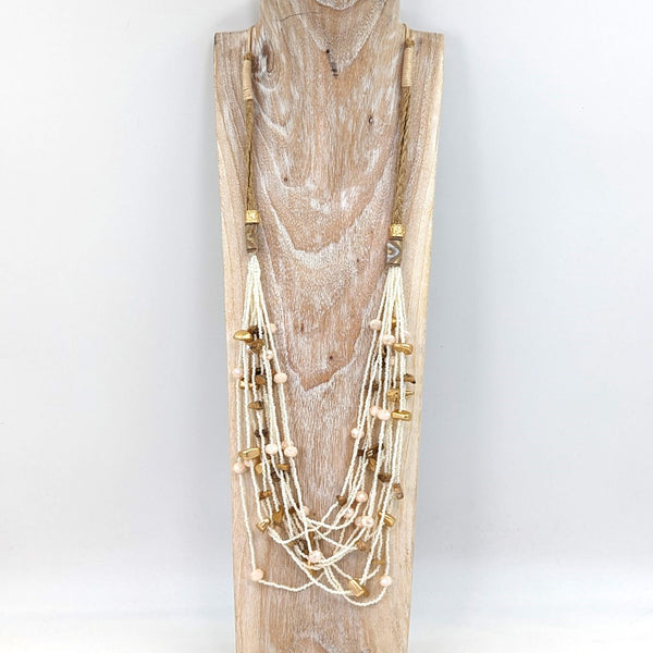 Luxe multistrand necklace with twine rope finishing