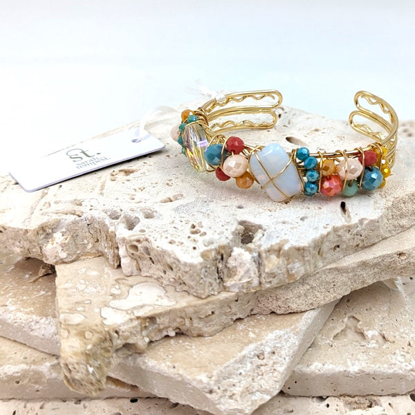 Multi beaded open bangle with wire work