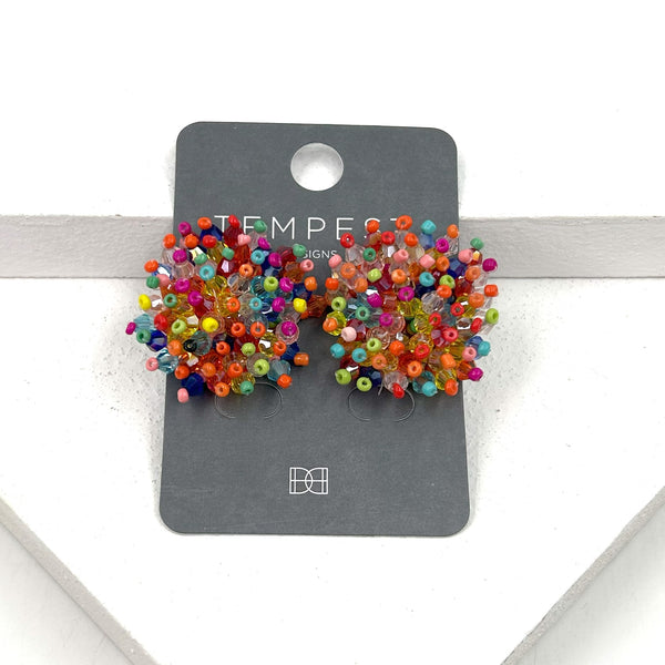 Multicolour beaded cluster stud earrings