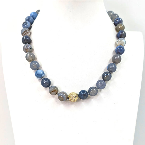 Luxury semi-precious knotted bead necklace with quality crystal feature bead