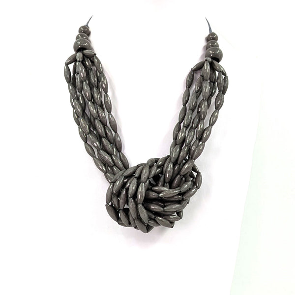 Multistrand resin bead necklace with knot