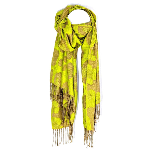 Large Leopard Design Scarf with Subtle Golden Mix and Tassels