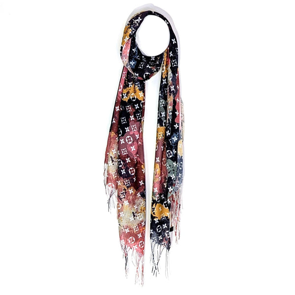 'LV' Inspired autumnal tone scarf with tassels