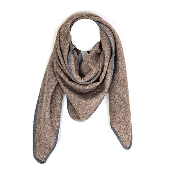 Marl woven effect soft shawl scarf with blanket stitch edge