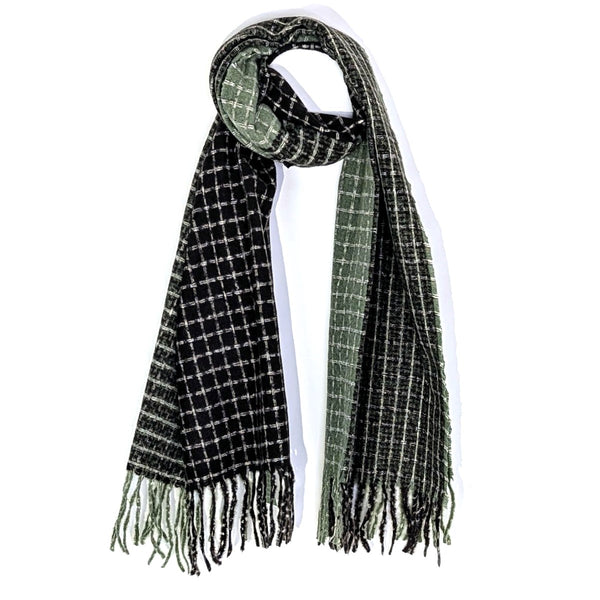 Contemporary warm woven check scarf with tassels