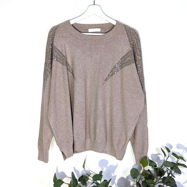 Soft viscose mix jumper with crystal embellished stars on shoulders (M-L)