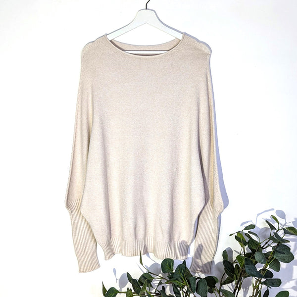 Stylish viscose mix jumper with half ribbed sleeve (M)