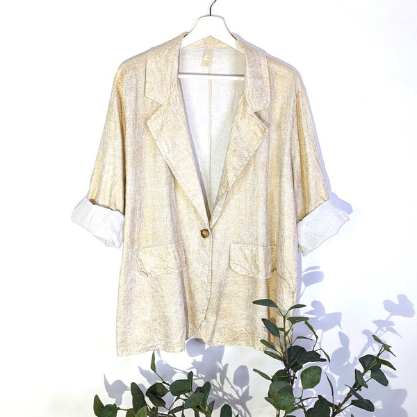 Linen Tencel mix subtle golden cream jacket with faux pockets