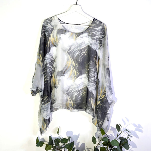 Sweeping lines digital print free size silk mix top (M)