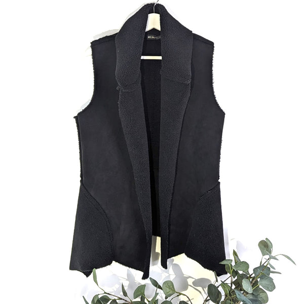 Sheepskin short gilet with waterfall lapel