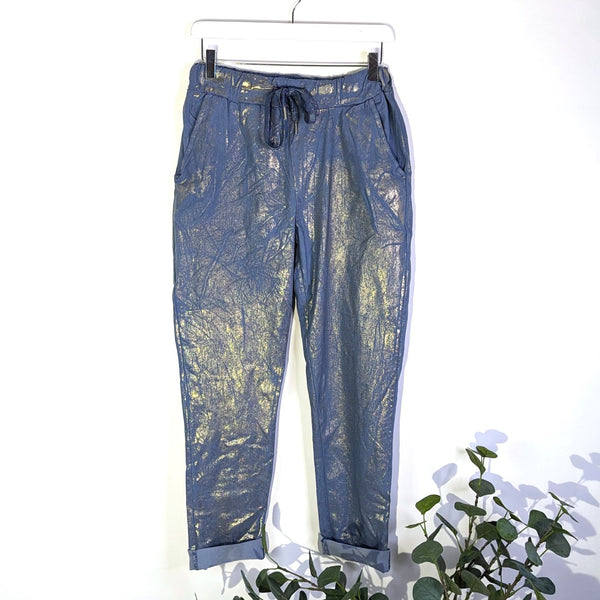 Super stretch subtle gold hot print trousers