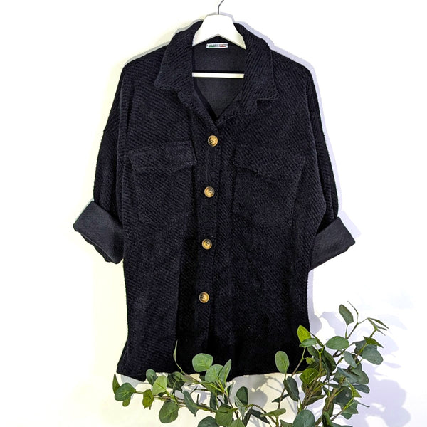 Super soft substantial button down shacket with patch pockets