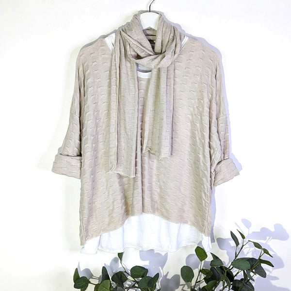 Scarf combo top with double layer and soft textured fabric