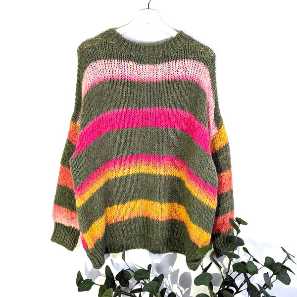 Wool mix rainbow horizontal stripe jumper (M)