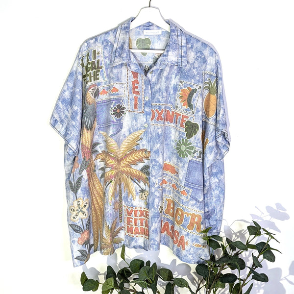 Cotton mix 'Bora Bora' roomy washed out tropical shirt (L)