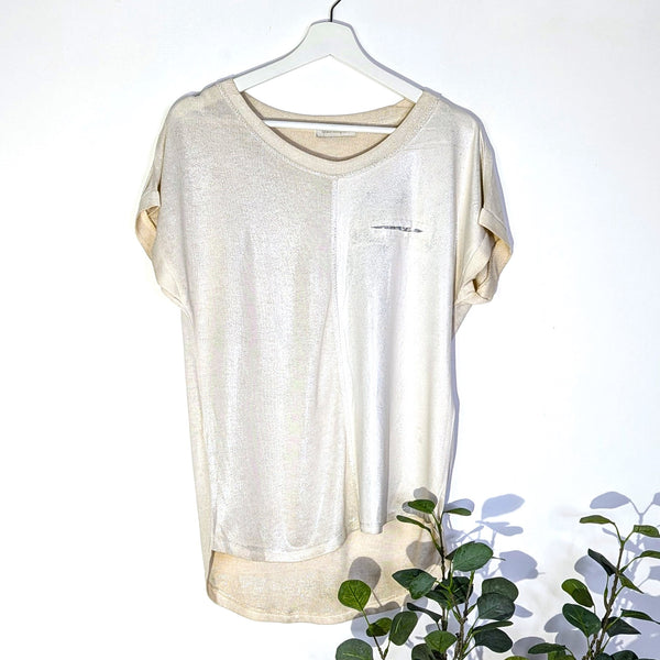 Subtle silver hot print front V-neck top (S-M)