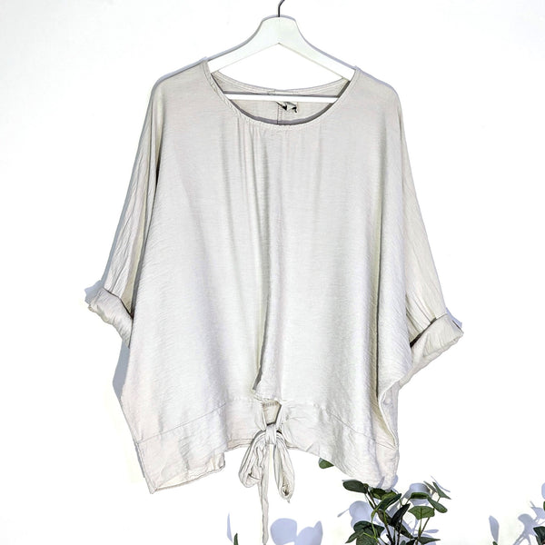 Viscose mix plain tie front top (M)