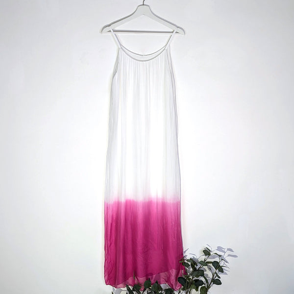 Ombre long and strappy silk blend dress with side splits