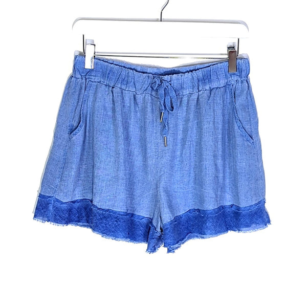 Vintage wash soft cotton mix shorts with raw edge detail and drawstring waist