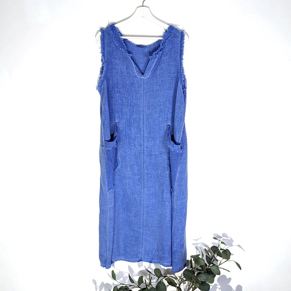 Raw edge vintage wash soft cotton summer dress with pockets (M-L)