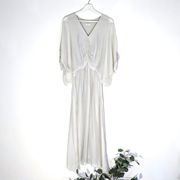 Plain silk blend dress with ruched detail on upper body