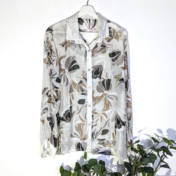 Silk blend flower and butterfly digital print shirt