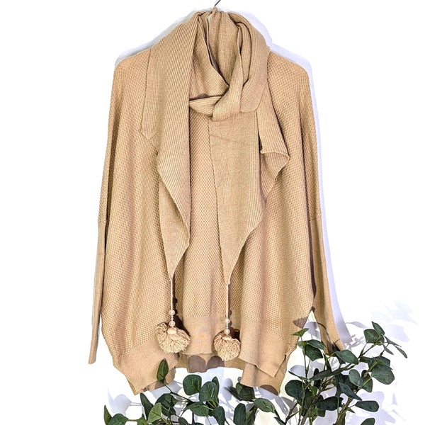 Free size luxe jumper and scarf combo with pearl detail ends