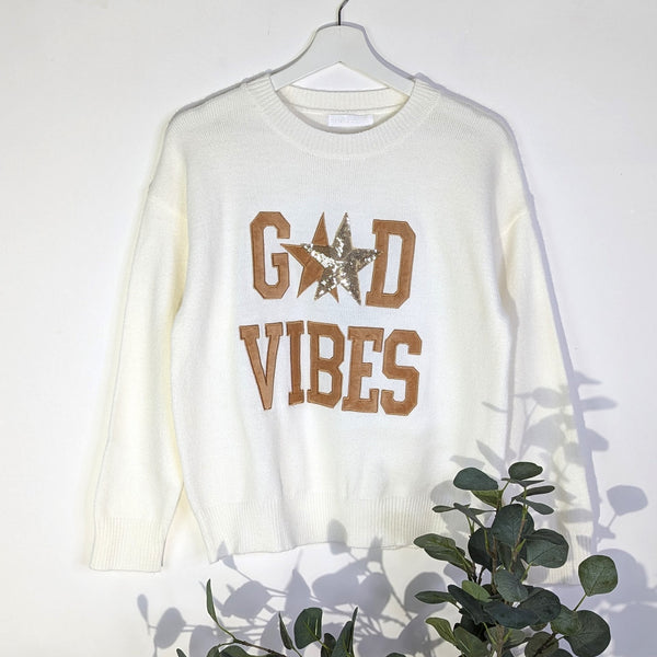 Luxe jumper with 'GOOD VIBES' jumper with sparkles