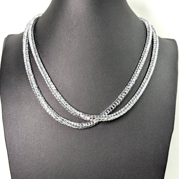 Double strand square shape crystal necklace