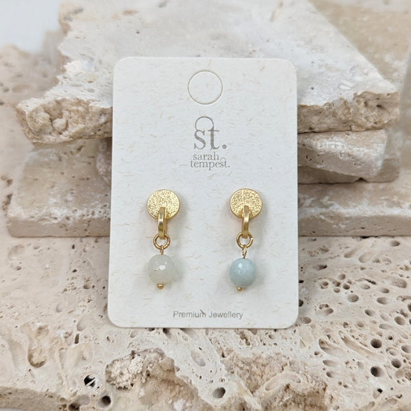 Textured linked disc earrings with facetted amazonite beads