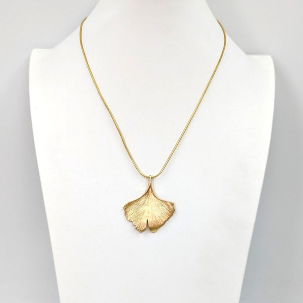 Ginko leaf pendant necklace on snake chain