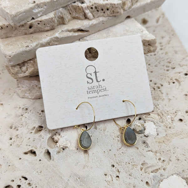 Fine hoop earrings with semi-precious drop