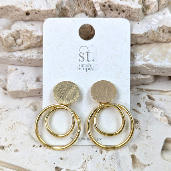 Double circle twist earrings with circular post and dual plating