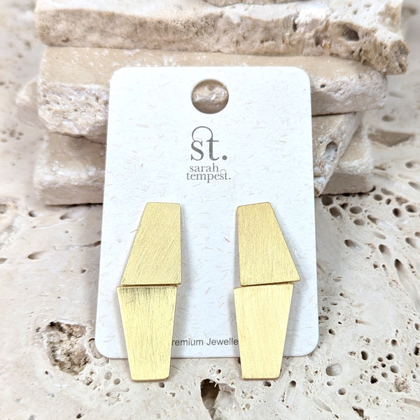 Geometric shape scratched effect drop earrings