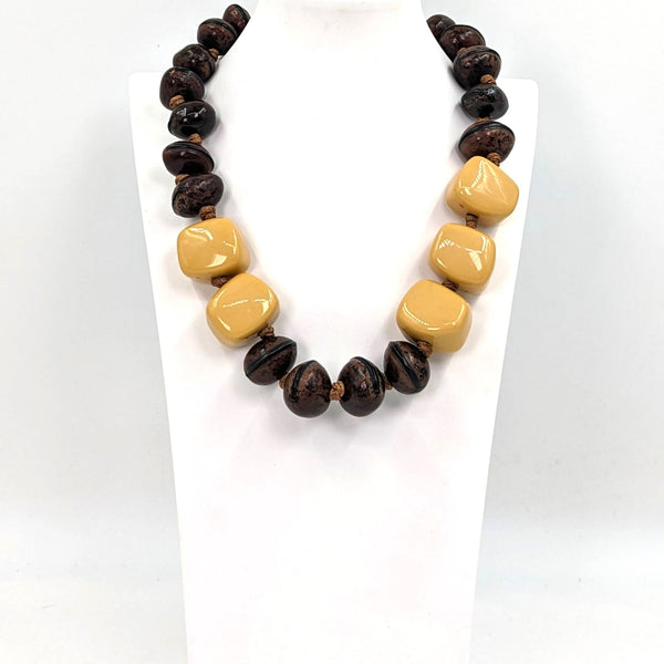 Earthy seed necklace with mustard resin accents