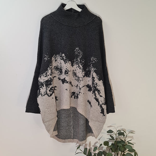 Luxury high-low turtle neck jumper with sea spray design knit