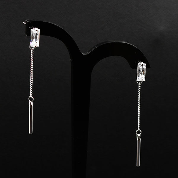 Longer chain and crystal drop earrings