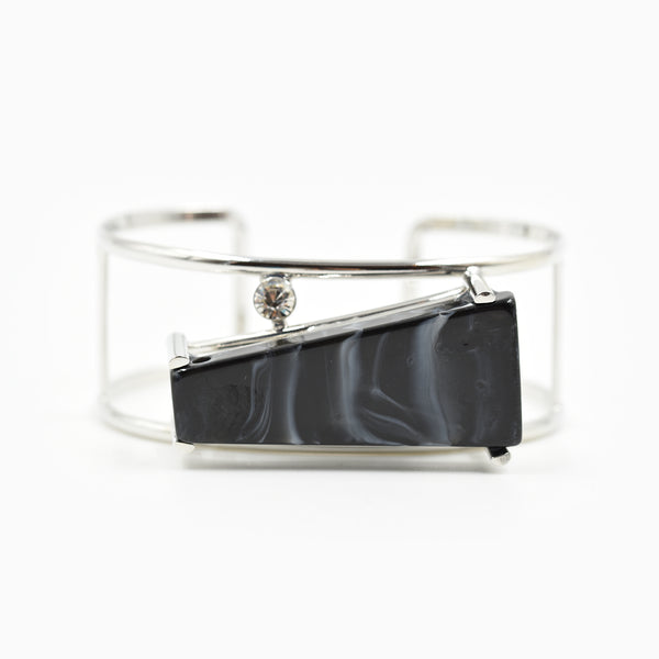 Statement marble effect resin feature bangle with crystal