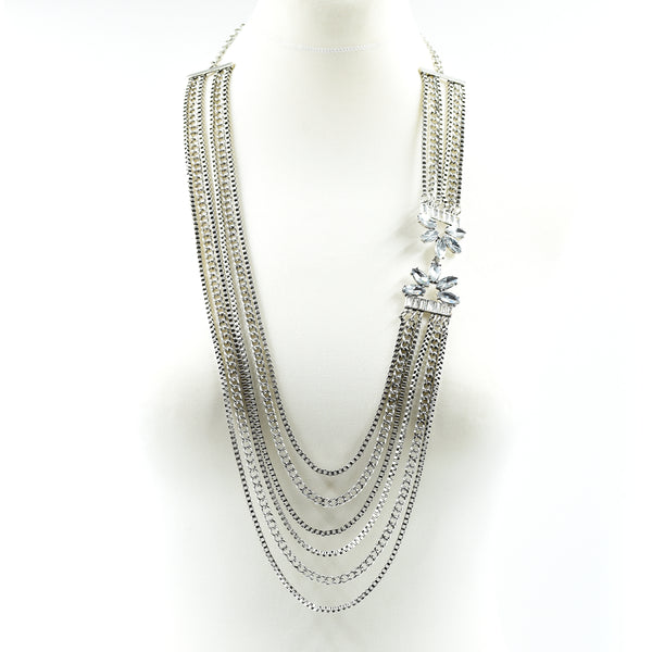 Stylish multistrand long necklace with crystal feature