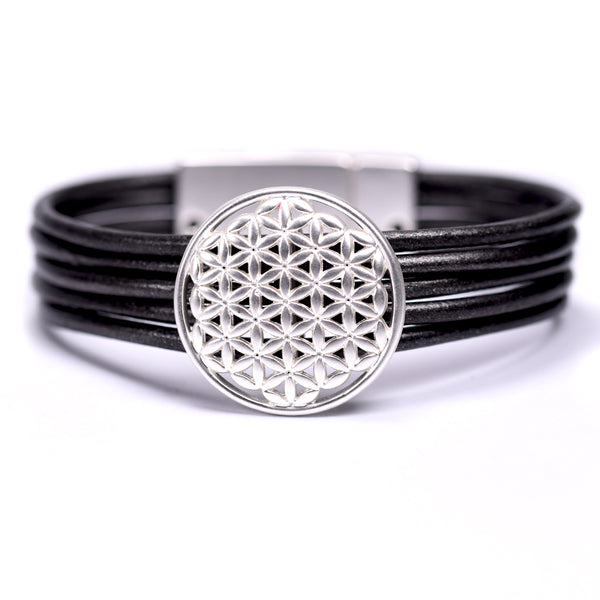 Multi cord leather bracelet with a filigree style design