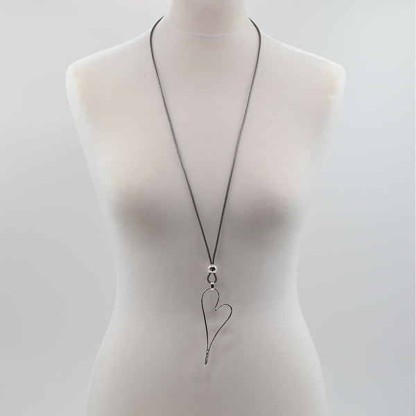 Long leather necklace with elongated heart pendant