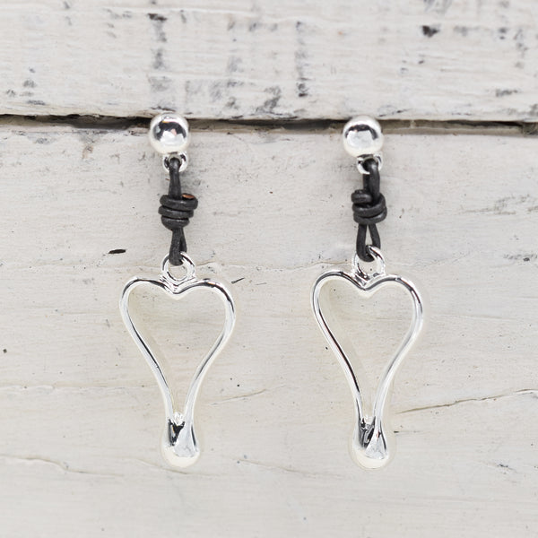 Heart shape drop earrings with leather componants