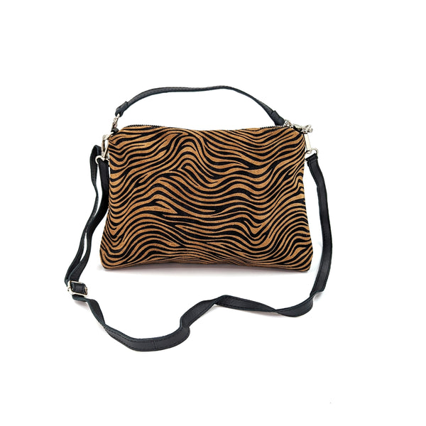 Medium-sized zebra suede cross body bag