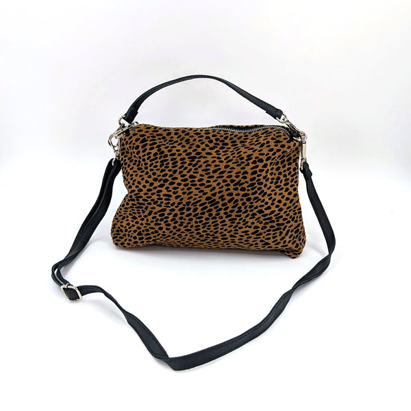 Medium sized cheetah suede cross body bag