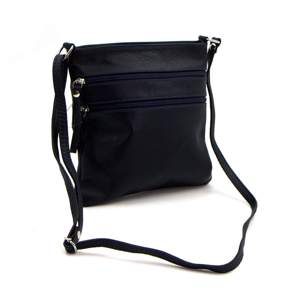 Italian leather cross body bag with double zip feature