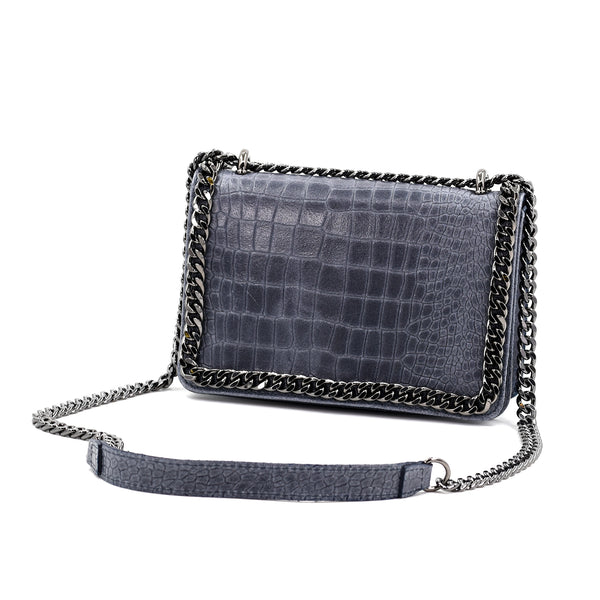 Crocodile imprint Italian leather clutch/cross body bag