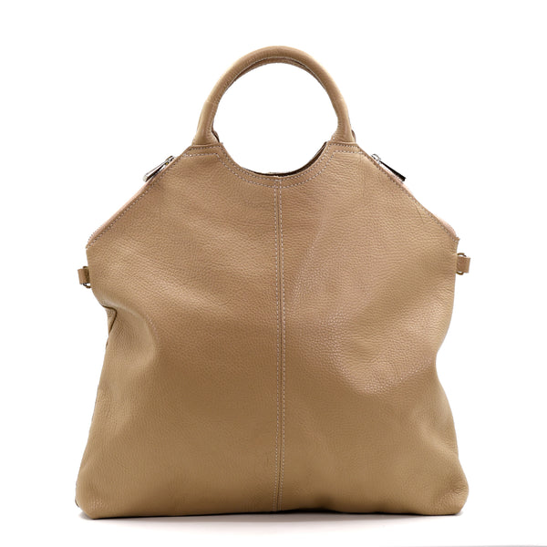 Italian leather handbag with double zip features and long strap